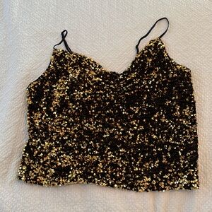 Gold sequin New Years cropped top; XL
